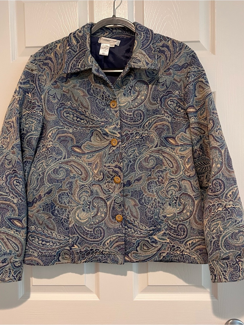 Coldwater Creek Vintage Women's Blue Paisley Tapestry Button-Front Jacket